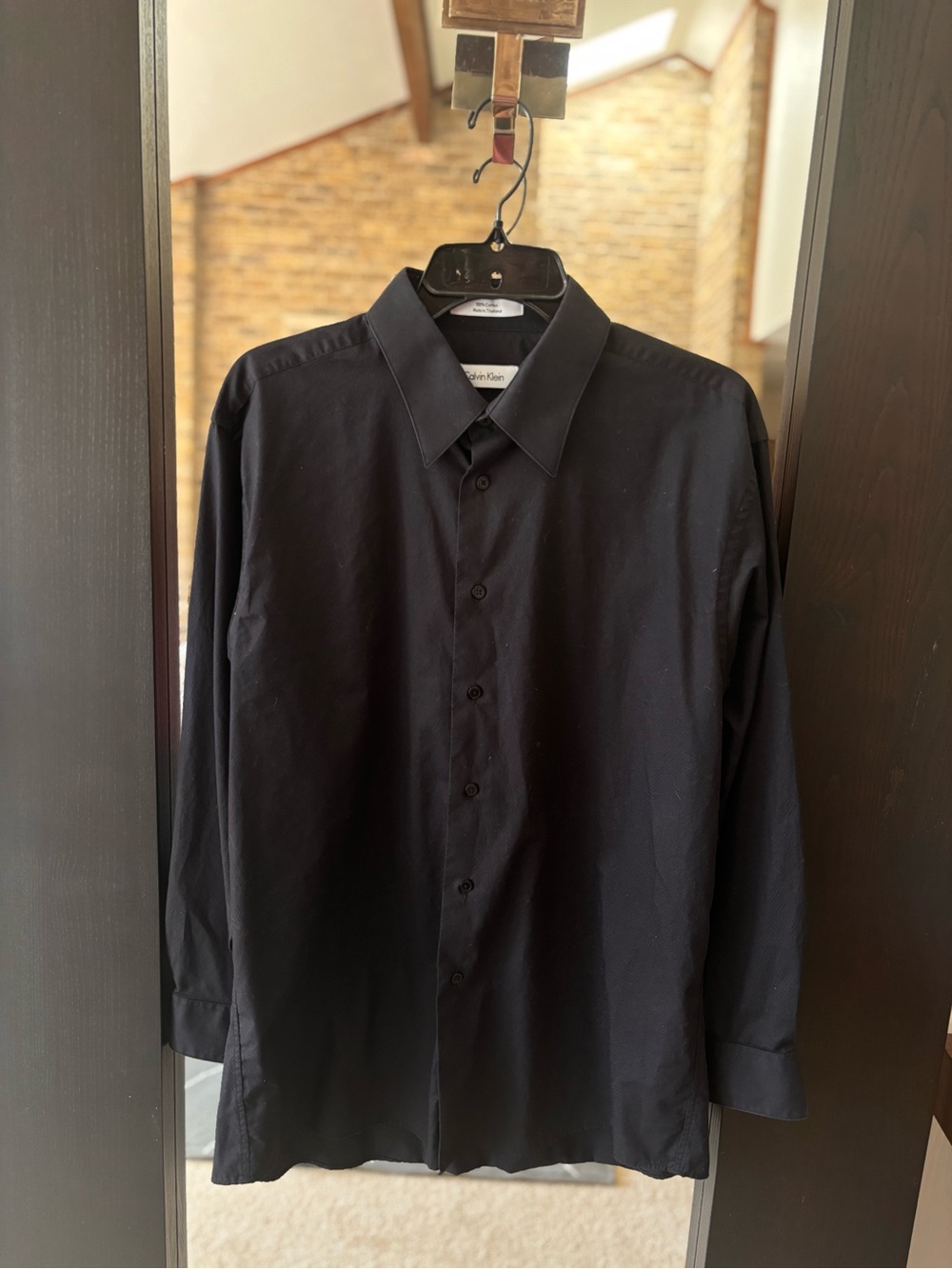 Calvin Klein Black Long Sleeve Button Down Dress Shirt 100% Cotton 16.5 32/33